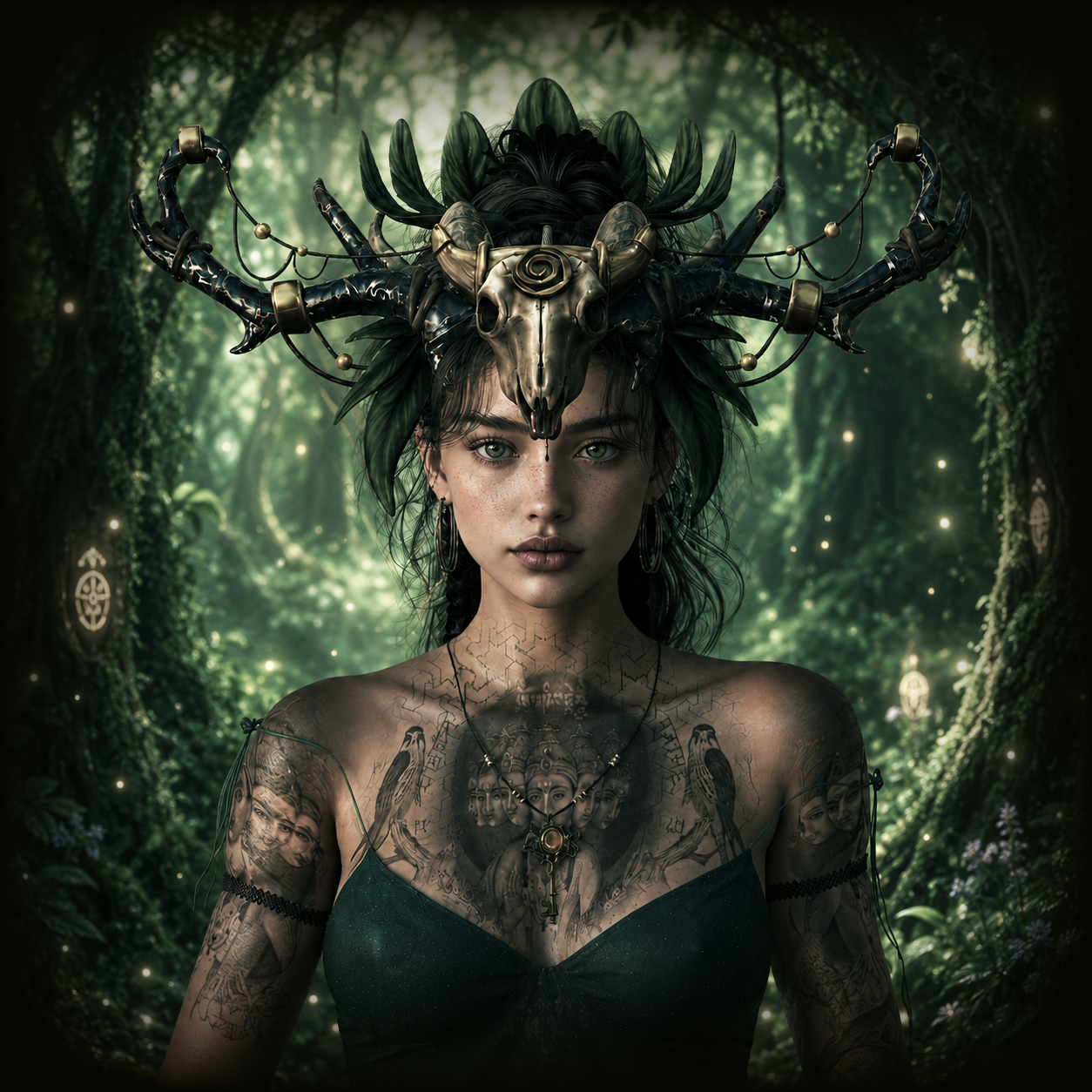 Portrait mystique dans la forêt enchantée