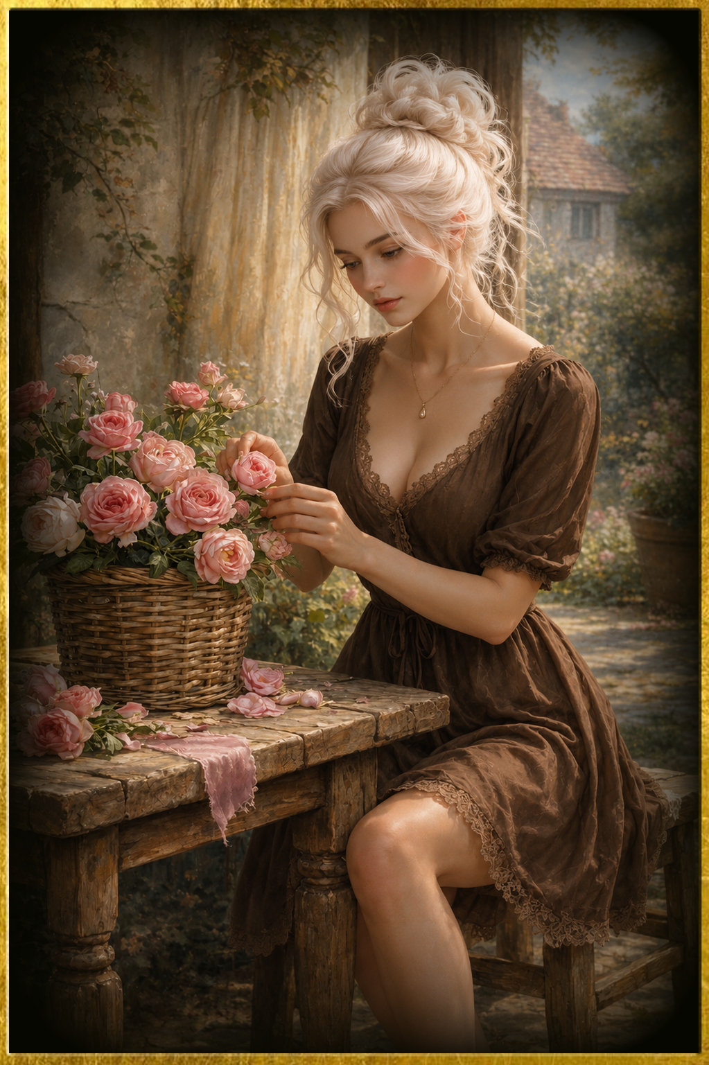 Jardin romantique au soleil d'automne